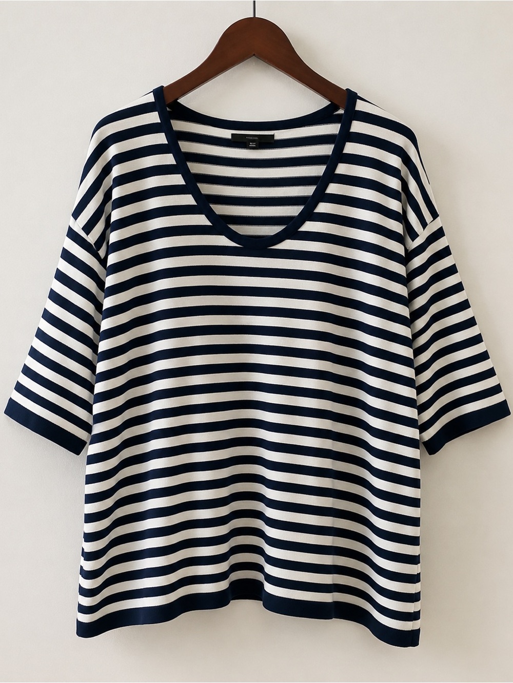Zara Women's Navy White Striped Lightweight Knit Sweater Relaxed Fit
